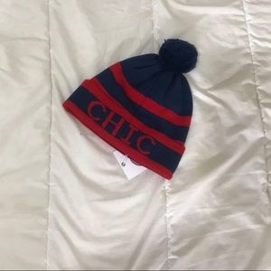 Monki Blue Red Striped Beanie 